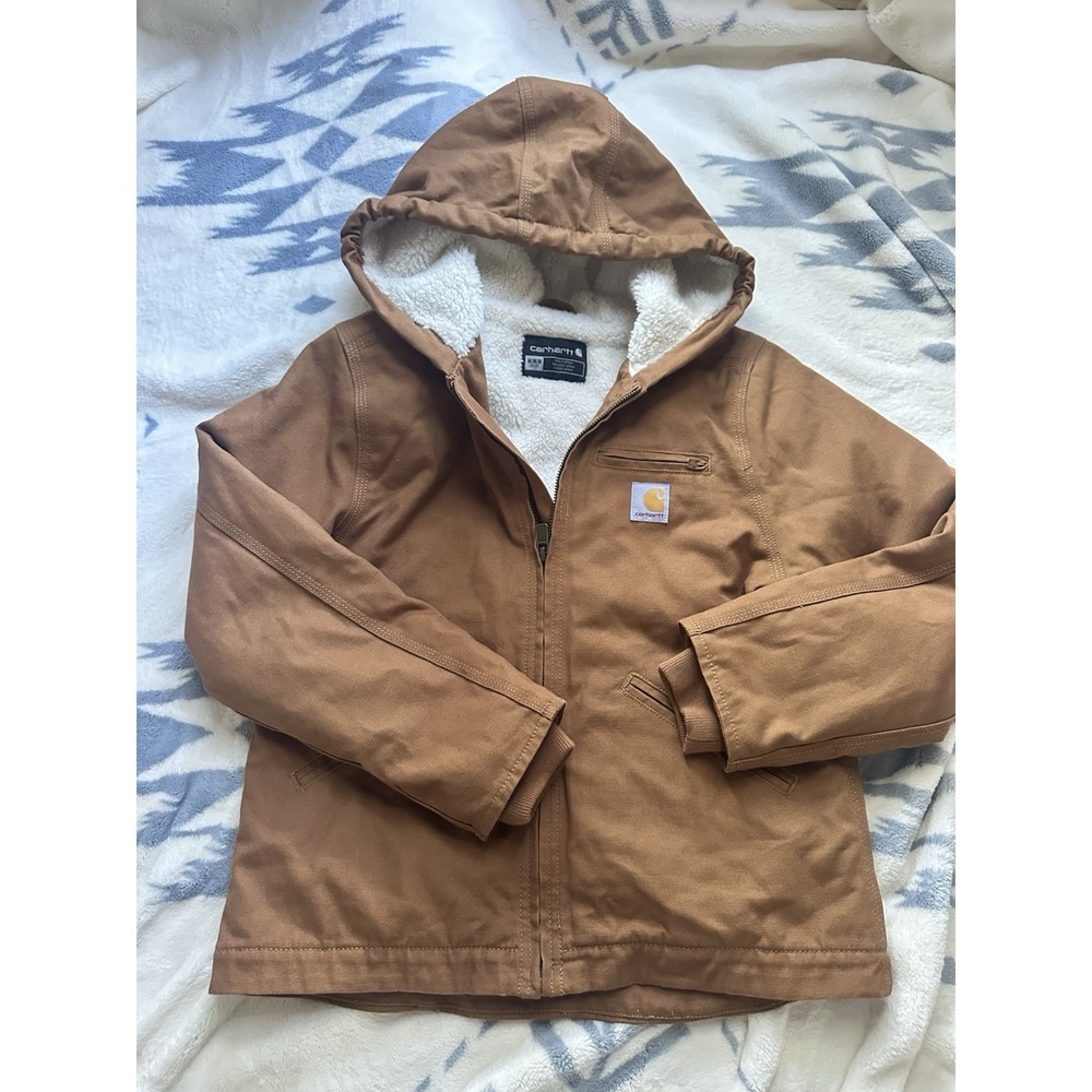 Kids Boys Girls Carhartt Brown Jacket Coat Fleece Lined 0J9547-G M 10-12 Zip